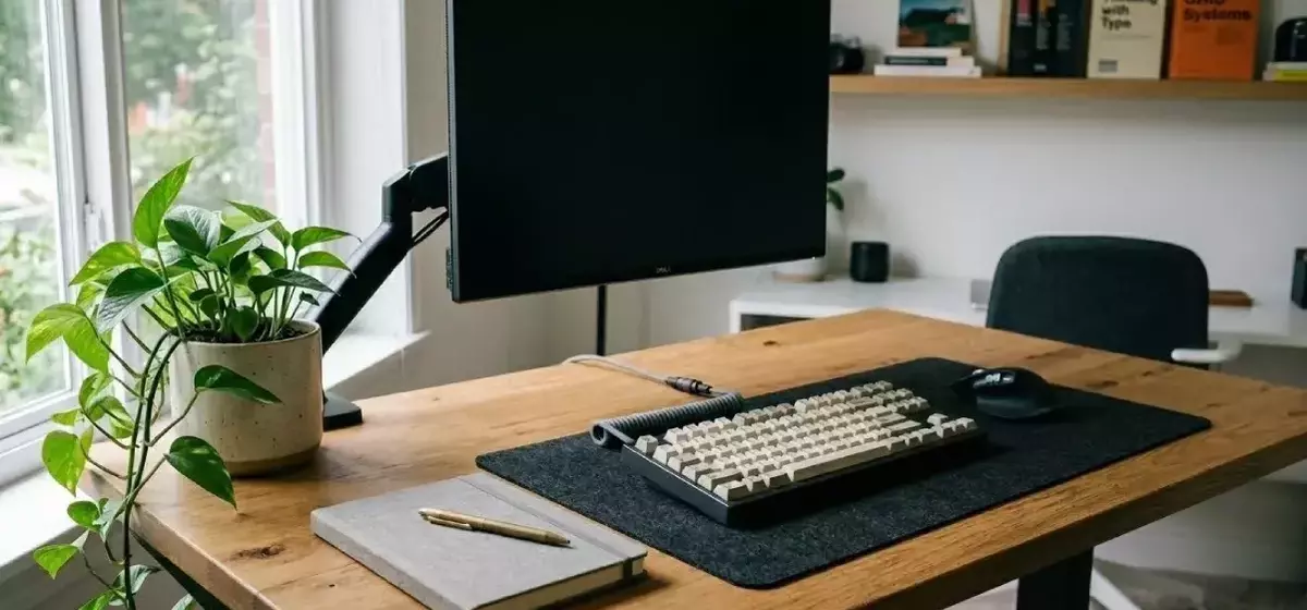 Ästhetische Home-Office-Ausstattung: Ein minimalistischer Arbeitsplatz für Grafikdesigner