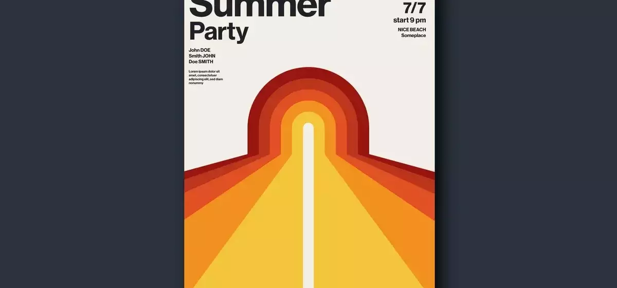 Minimalistisches Sommerparty-Poster-Template: Eine detaillierte Analyse im Retro-Vektorgrafik-Stil