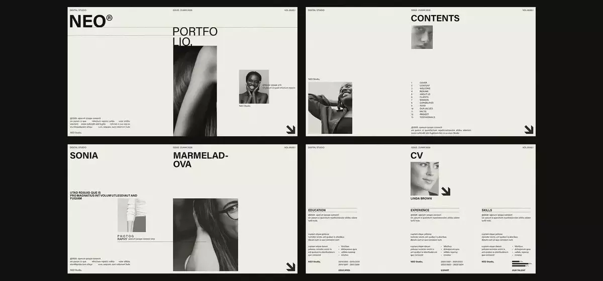 Ein minimalistisches InDesign-Portfolio und Lebenslauf-Präsentations-Template von RedGiant