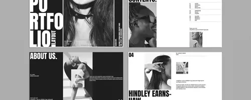 Minimalistisches Portfolio: E-Types InDesign-Vorlage in Schwarz-Weiß