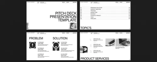 Minimalistische InDesign Pitch-Deck-Vorlage in Schwarz-Weiß