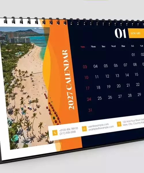 Ein tiefer Einblick in das A5-Schreibtischkalender-Layout 2027 für Adobe InDesign